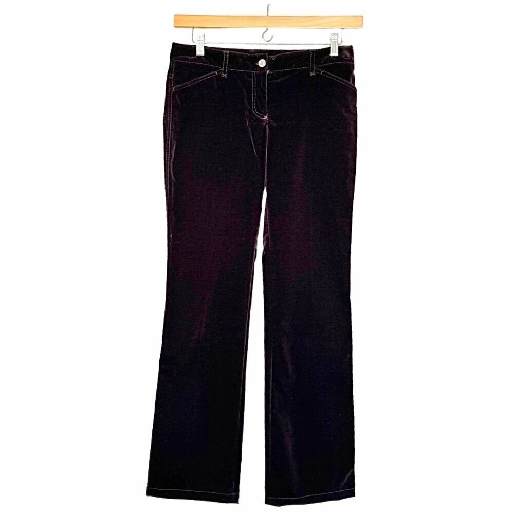 DOLCE & GABBANA Velvet Dress Pants Sz.8 Dark Brown Straight Leg Mid Rise